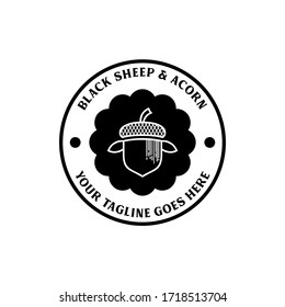 Abstract vector logo design featuring a stylized black sheep and acorn symbolizing uniqueness and growth. Ideal for creative brands, organic products, agriculture, and businesses focused on innovation