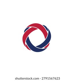 Abstract vector logo design with intertwined red and blue ribbons forming a circular pattern on white background.