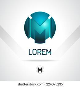 Abstract Vector Logo Design Template. Creative Blue Concept Icon. Combination of Letter M