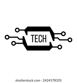 Plantilla abstracta del diseño del logotipo del vector. Símbolo de tecnología con microcircuito y procesador.