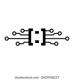 Abstract vector logo design template. Technology symbol with microcircuit and processor.