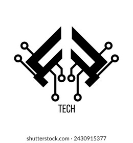 Abstract vector logo design template. Technology symbol with microcircuit and processor.