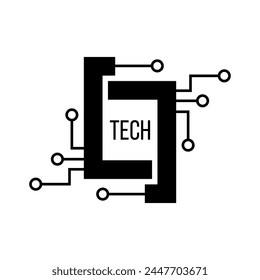 Abstract vector logo design template. Technology symbol with microcircuit and processor.