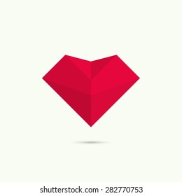 Abstract vector logo design template. Low poly heart symbol, red.