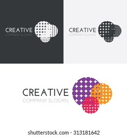 Abstract Vector Logo Design Template. Three interlocking halftone circles.