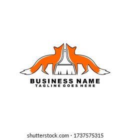 Abstract vector logo featuring two stylized foxes intertwined with a paintbrush, symbolizing creativity and artistry. Perfect for interior design studios, art galleries, creative agencies, and artisti