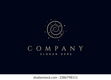 Abstract vector logo of galaxy in open space with spiral inside.