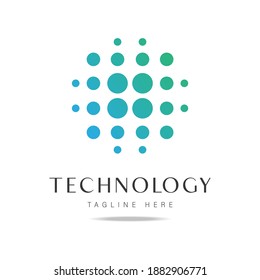 Abstract vector logo with halftone circles liquid various shapes on white background. Creative Design template icon technology, sign digital company, symbol innovation.Identity for successful business