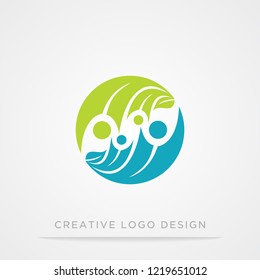 Abstract vector logo happy people and nature leaf concepts.