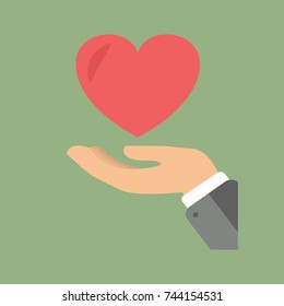 Abstract vector logo heart in a hand. Stylized line icon.