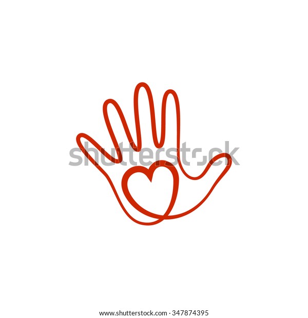 Abstract\
vector logo heart in a hand. Stylized line\
icon.