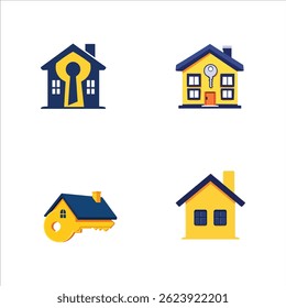 Abstract Vector Logo Icon Illustration of Four Home and Key Symbols in Minimalist Style