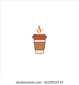 Abstract Vector Logo Icon Illustration of a Hot Coffee Cup with Steam Rising from the Lid in a Minimalist Style