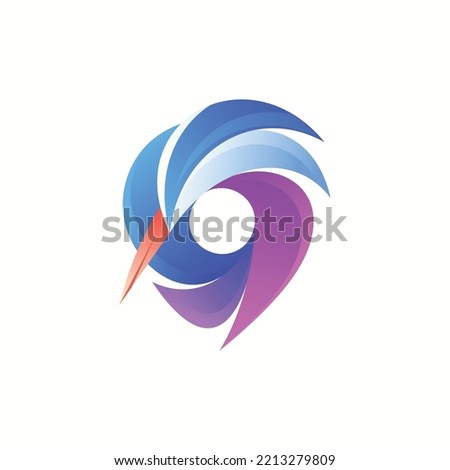 Abstract vector logo Illustration Heron shaped pin poin colorful style. Vector illustration EPS.8 EPS.10