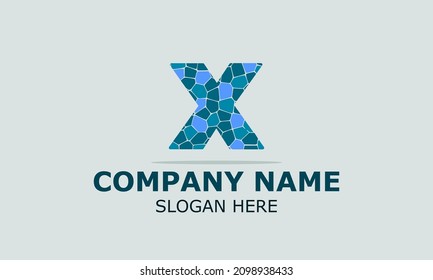 Resumen de la letra del logotipo del vector con piedras azules en fondo gris. plantilla moderna de diseño de logotipo.
