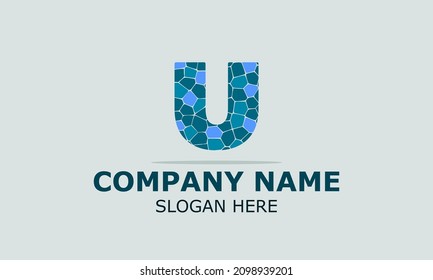Abstrakter Vektor Logo Buchstabe u mit blauen Steinen auf grauem Hintergrund . moderne Design-Vorlage für Logo.
