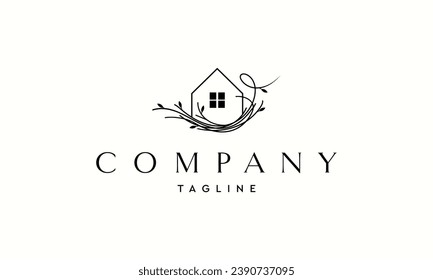 Abstract vector logo a nest house made in linear style