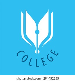 Abstract vector logo nib and books for college