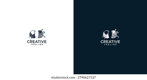 Abstract vector logo of a skein of wool yarn with knitting needle