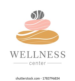 Abstract vector logo of stones. Icon wellness and spa. Creative minimalist hand painted illustration for wellness, spa, Thai massage. Design template logo with symbol natural stones.