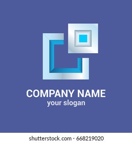 Abstract vector logo template for business company. Can be used for construction companies, high-tech innovation. Technology logotype. EPS10. Illustration of two squares.