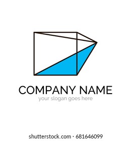 Abstract vector logo template for business company. Illustration of prism in linear style. Design elements. EPS10. Can be used for construction companies, e-commerce.