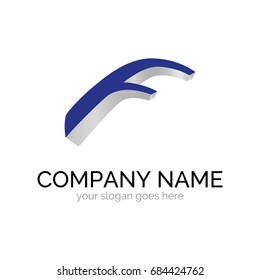 Abstract vector logo template for business company. Illustration of letter F in blue color. Can be used for construction companies, high-tech innovation. Design elements. EPS10.