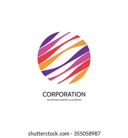 Abstract vector logo template concept illustration. Stripes in circle. Sphere globe sign. Hi-tech icon. Network symbol. Business insignia. Design element.  