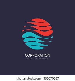 Abstract vector logo template concept illustration. Stripes in circle. Sphere globe sign. Hi-tech icon. Business insignia. Design element.  