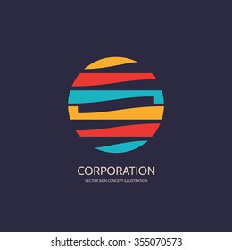 Abstract vector logo template concept illustration. Stripes in circle. Sphere globe sign. Hi-tech icon. Business insignia. Design element.  