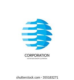 Abstract vector logo template concept illustration. Stripes in circle. Sphere globe sign. Hi-tech icon. Water blue symbol. Business insignia. Design element.  