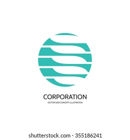 Abstract vector logo template concept illustration. Stripes in circle. Sphere globe sign. Hi-tech icon. Business insignia. Design element.  