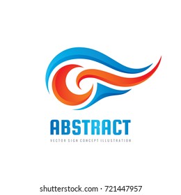 Abstract vector logo template concept illustration. Blue water waves and red fire flames. Nature energy design element.
