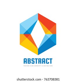 Abstract - vector logo template concept illustration. Cooperation creative sign. Hexagon icon. Two colored design elements.