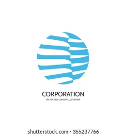 Abstract vector logo template creative illustration. Stripes in circle. Sphere sign. Hi-tech symbol. Globe concept icon. Geometric insignia. Design element.