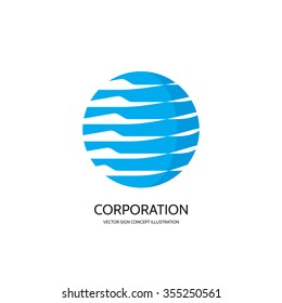 Abstract vector logo template creative illustration. Stripes in circle. Sphere sign. Hi-tech symbol. Globe concept icon. Geometric insignia. Design element.
