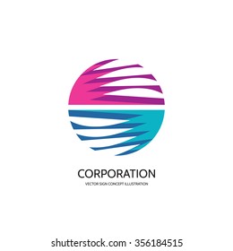 Abstract vector logo template creative illustration. Stripes in circle. Sphere sign. Hi-tech symbol. Planet concept icon. Geometric insignia. Design element.