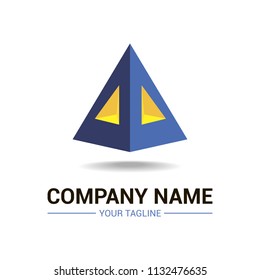 Abstract vector logo template for finance, credit, building, architect company. Illustration of prism in yellow and blue color. 3d design. Creative geometric logotype. EPS10. 