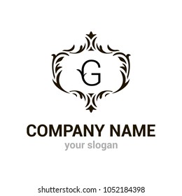 Abstract vector logo template. Illustration of stylized letter G in vintage frame. Creative logotype for beauty shop or SPA. Design element. Can be used for print on clothes. EPS10.