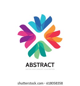 Abstract vector logo template illustration. Social media communication creative sign. Concept geometric flower symbol. Friendship teamwork colorful icon. Design element.