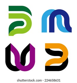 Abstract vector logo template. "m", "w", "p", "u", "n", "B" letters icon set. You can use in the commerce, traffic, financial, construction and communication concept of pattern. 