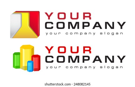 Abstract vector logo template set, science, lab, accounting, medecine, business, graphs, trade, laboratory flask