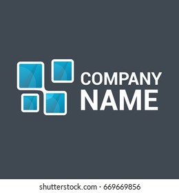 Abstract vector logo template for technology company. Can be used for construction companies, high-tech innovation. EPS10. Illustration of four square with blue gradient.