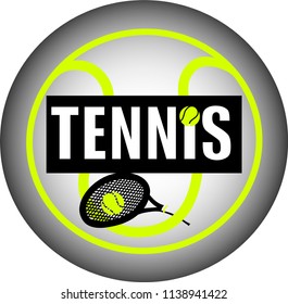 Abstract vector logo with tennis racket and ball.
Emblem for firms for the sale of promotional products. Tennis championship logo. Sticker, poster, leaflet for advertising sports stores.