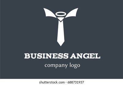Abstract vector logo as tie with wings and halo. Logotype for business angels. Suitable For Infographics , Company Logo, Print, Digital, Icon, Apps, print T-Shirts and Other Marketing Material Purpose