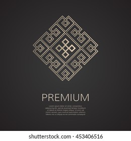 Abstract vector logotype. Geometric greek concept. Light golden logo. Greece ornament.