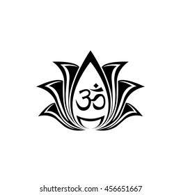 abstract vector lotus flower silhouette for design with om-symbol inside