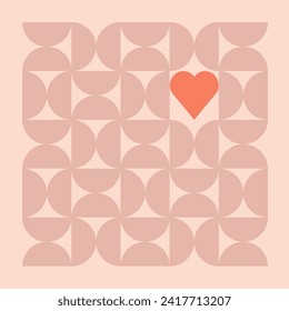 Abstract vector love illustration. Bauhaus pattern. Minimalist geometric textile or fabric print with hearts