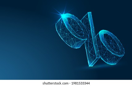 %, Abstract vector low poly 3d percent symbol isolated on blue background, discount pattern. Modern font for business ,banner, poster, cover, logo design template element. 