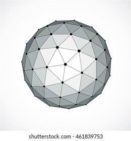 Abstract vector low poly object with black lines and dots connected. Monochrome 3d origami futuristic form with black overlapping lines mesh.